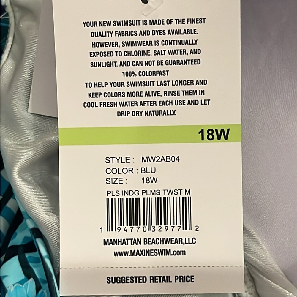 Maxine of Hollywood Blue One Piece Swimsuit Minimizer Size 18W New NWT Minimuze - Picture 7 of 8